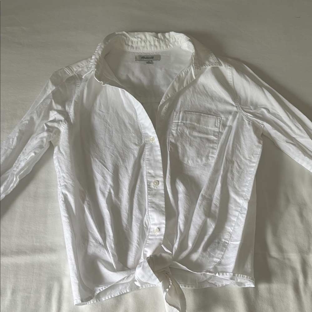 Madewell White Casual Button Down Shirt Crisp Cotton Tie Front. Size XS